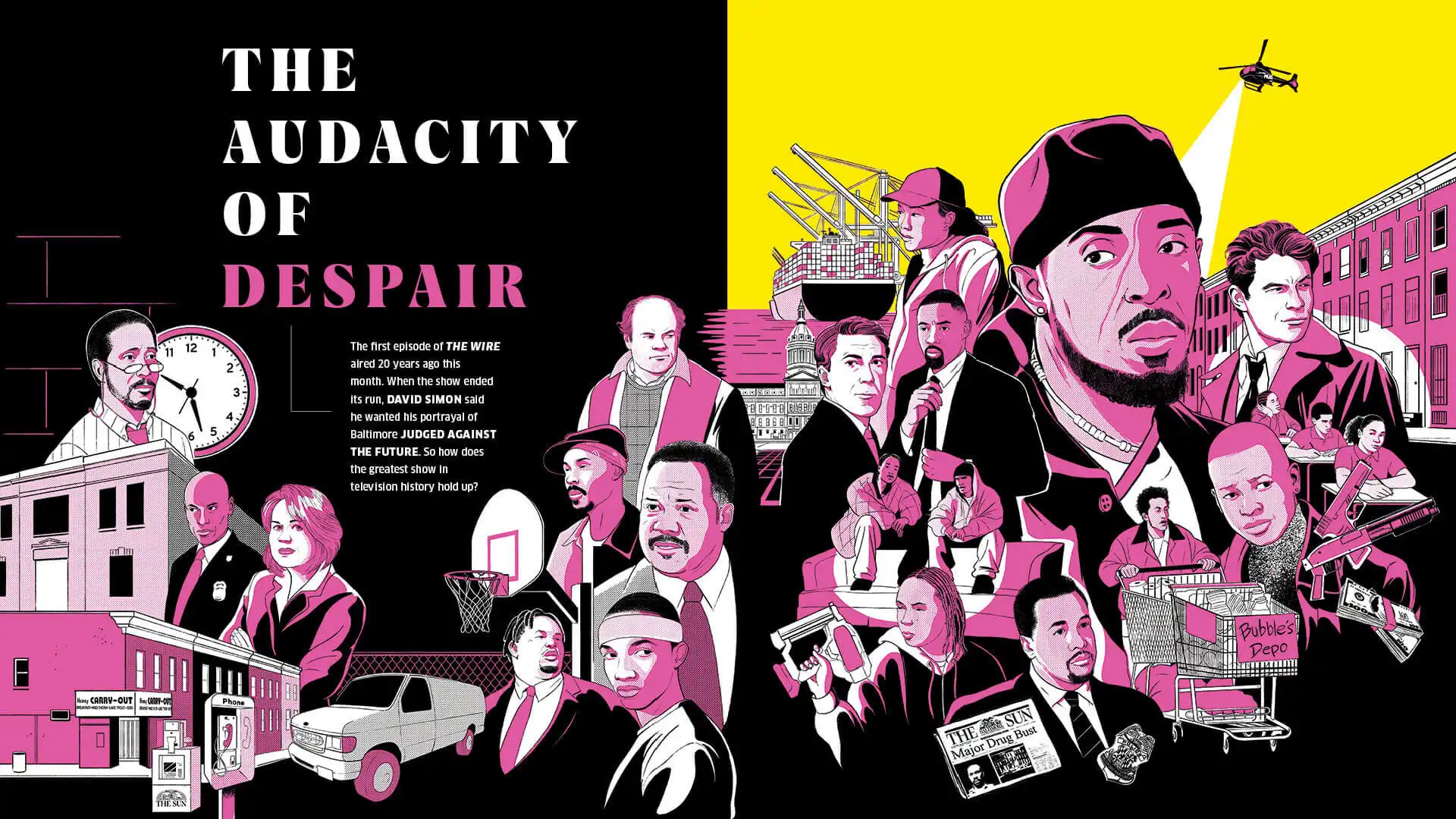 An illustration by artist Alex Fine depicting the TV Show The Wire