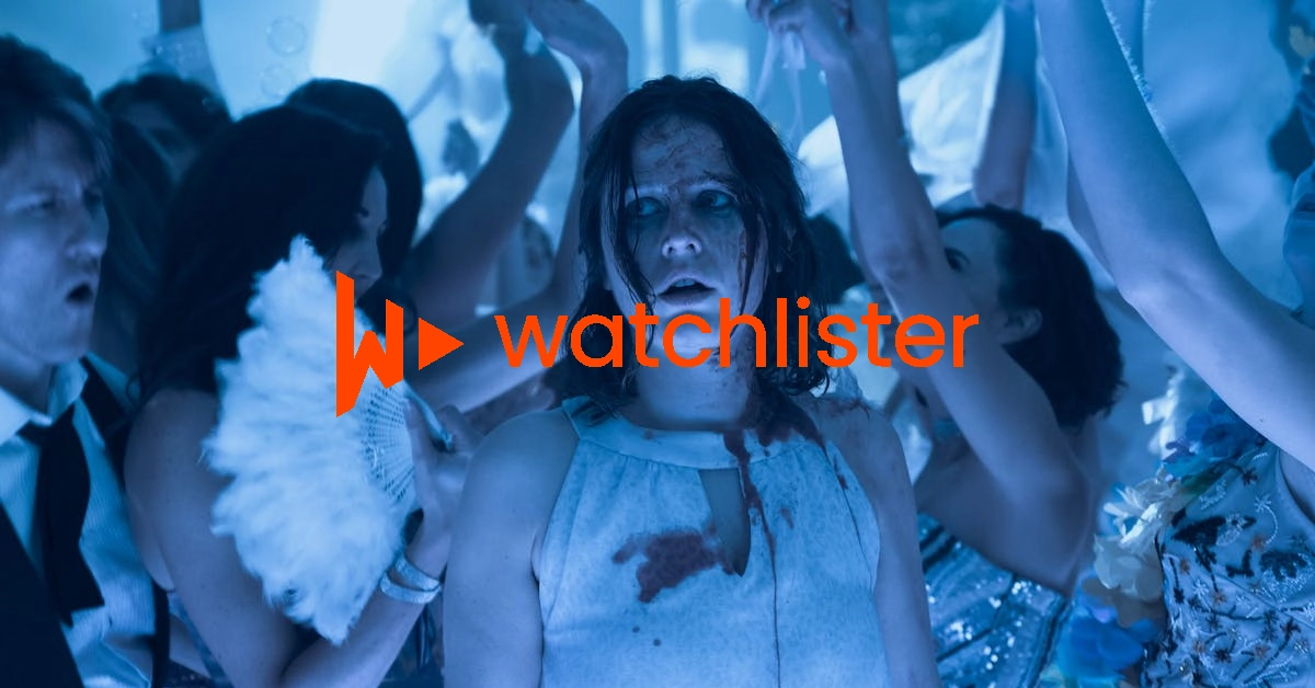 A still image from the Amazon Prime series The Power featuring a young woman with blood on her face in a party. A logo saying WatchLister is written across the front
